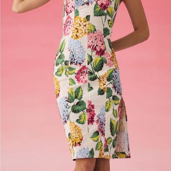 By Anthropologie Slim Square-Neck Sheath Midi Dress Hydrangea Print size 2 - Picture 3 of 8